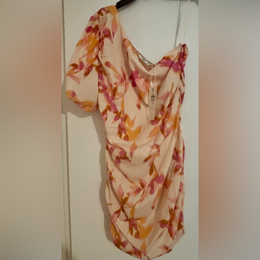 Only Pink and Orange Sheath Dress with Flutter Sleeves